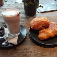 Hot chocolate, pain au chocolat and croissant from Succulente at Lucifer Lives in Brussels