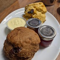 Vegan chocolate scone and fruit scone at The Greenwood Tree in Lyndhurst