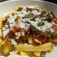 Dirty Fries - Homemade three bean vegan chilli, vegan cheese & jalapenos at The Greenwood Tree in Lyndhurst