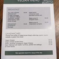 Vegan Menu at The Greenwood Tree in Lyndhurst