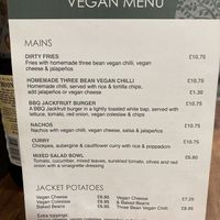 Separate vegan menu  at The Greenwood Tree in Lyndhurst