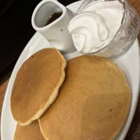 American pancakes with whipped cream and maple syrup   at The Greenwood Tree in Lyndhurst