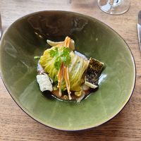 canneloni van chinese kool gevuld met Japanse groente en yuzu,  miso en enoki at Bree33 in Leiden