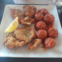 Fried mushrooms and soya 'meat' balls at B-Side Cafe in Fuerteventura