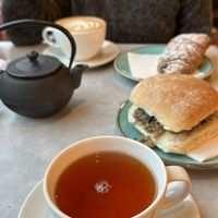 Vegan Haggis and croissants   at Gordon St Coffee in Edinburgh