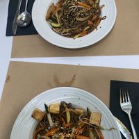 Chicken yakisoba and tofu yakisoba at Tulsi in Barcelona