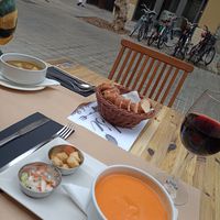 Menu del dia comes with bread and wine included! at Tulsi in Barcelona