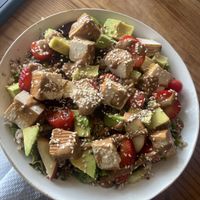 Quinoa/tofu/avocado bowl at Mandala in Essaouira
