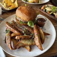 Bean burger with sweet potato fries   at Mandala in Essaouira