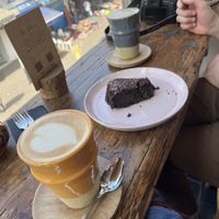 Oat latte, vegan brownie and decaf oat latte  at Mandala in Essaouira