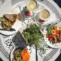 Quiche, spring rolls with lovely salads at Triangle Cafe and Bar in South East London
