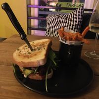 Miso Hungry Slamwich with side of sweet potato fries.   at The Slamwich Club in Stoke-on-trent