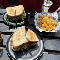 Miso hungry vegan sandwich, with tofu & veg. Tata tots on the side   at The Slamwich Club in Stoke-on-trent