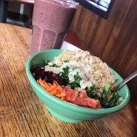 Basin Bowl (w/o eggs) and Avo Berry Smoothie (w maca) at Stellar Brew and Natural Cafe in Mammoth Lakes