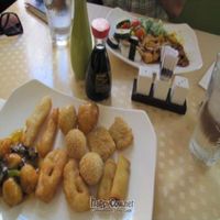 a selection of mockmeat and faux fish. at Midori in Graz