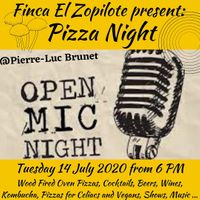 Pizza night flyer open mic at Pizzeria El Zopilote in Ometepe