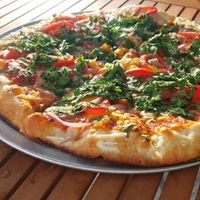 16 inch pizza with vegan cheese, roasted red peppers, red onion, spinach and tomatoes at Coastal Pizza Kitchen in Redington Beach
