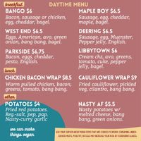 bango's daytime menu at Bangos in Lansing