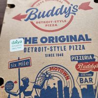 Margherita pizza with daiya vegan cheese. at Buddy's Pizza in Warren