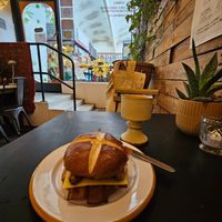 Delicious brekky bun! at The Hedgerow Hound in Plymouth