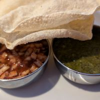 Pappadum and chutneys at Kisimul Cafe in Isle Of Barra
