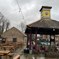 Outside seating near the Merton Abbey Mill #Veganuary at Assisted by Nature in South West London
