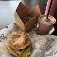 I forget which burger, supreme fries, chocolate milkshake  at Odd Burger in Windsor