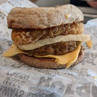 Maple sausage breakfast sandwich at Odd Burger in Windsor