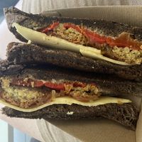 Falafel and humous toastie on dark rye at NATORG Café in Clayfield