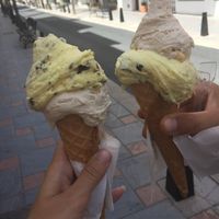 Vanilla with chocolate and hazelnut ice cream  at Gioelia Cremeria in Fuengirola