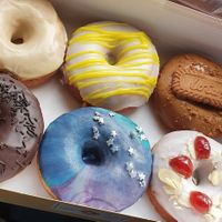 Salted Caramel, Lemon Drizzle, Biscoff, Chocolate, Vanilla and Cherry Bakewell at The Doughnut Family in Edinburgh