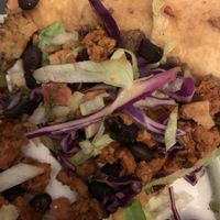 Mexican Pizza w/Soy Chorizo - closeup with so many veggies! 👏 at El Azteca Mexican Deli in Poughkeepsie