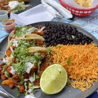 Tacos Soy Al Pastor w/ beans & rice  at El Azteca Mexican Deli in Poughkeepsie