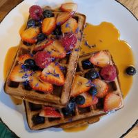 vegan berry waffles at SmetanaQ Cafe & Bistro in Prague