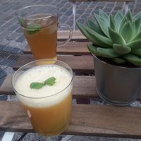 Gramofon ice tea and fresh orange juice at Naleśnikarnia Gramofon in Bydgoszcz