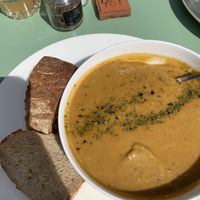 Sweet potato coconut soup at DeDAKKAS in Haarlem