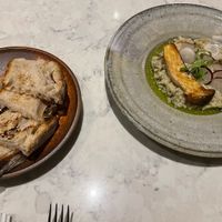Bread and risotto  at Holy Carrot in London