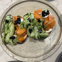 Smoked ‘salmon’ bagel   at Holy Carrot in London