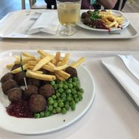 Vegan meatballs with fries and peas at IKEA in Vienna