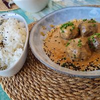 Albondigas with shitake served with rice at Retroway in Mallorca