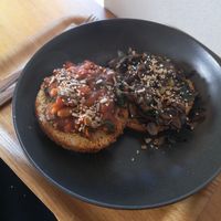 My beans mushroom spinich on a bagle. So yum!  at Coffee Culture - Sumner in Christchurch