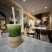 Nourishing “leap-n-green”  juice after hot yoga, yay!  at Breathe in Pittsford