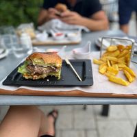 Vegan burger with fries at Oliva Grill in Rab