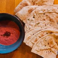 Arabic bread with beetroot hummus at Vital Meals in Dusseldorf