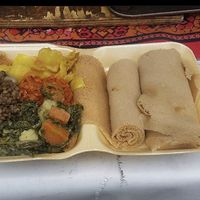 Vegan food with injera at Taste of Ethiopia in South East London