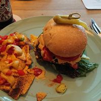 Texmex burger (vegan) with nachos at Steini's T-Bar in Dusseldorf