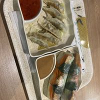 Vegetable gyoza with sweet chilli sauce and veggie summer rolls with peanut sauce  at Pho Ever - Donauplex in Vienna