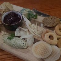 House vegan cheese wood plank (excuse the dim lighting) at The Cellar in Corning