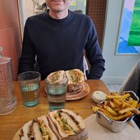 The special burger with aubergine confit was amazing! at Les Tontons Veg in Paris