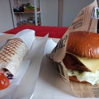 Soy ball wrap and portobello burger at KasTe in Salacgriva